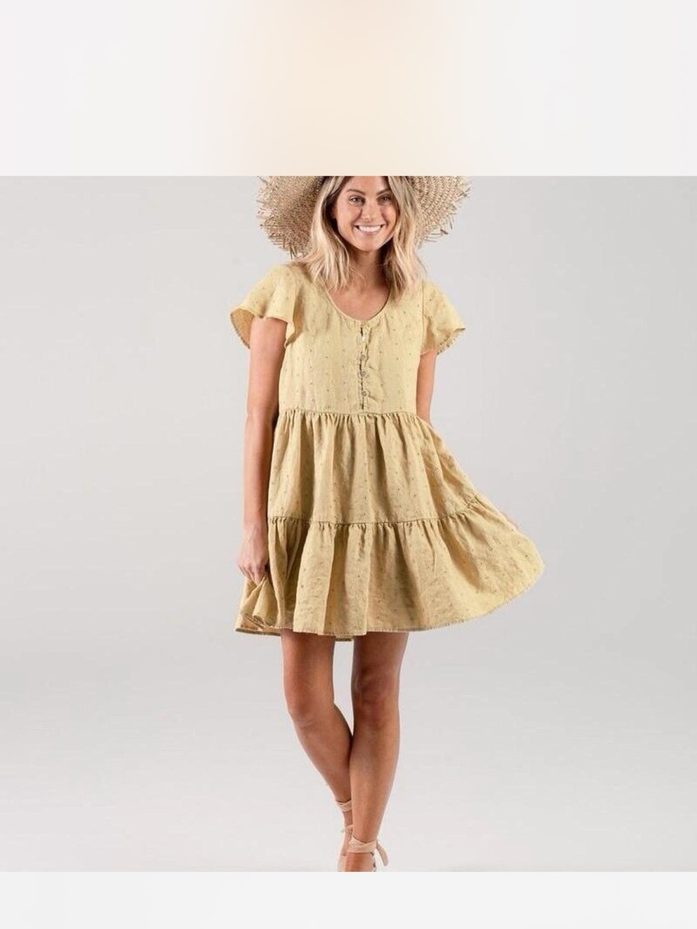 Rylee + Cru brown Tiered Eyelet Mini Dress